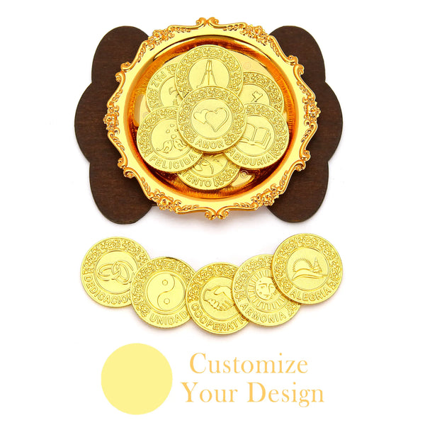 Personalizada Juego de Arras de Boda en Español – 13 Monedas con Bandeja Grabada - TINGKU