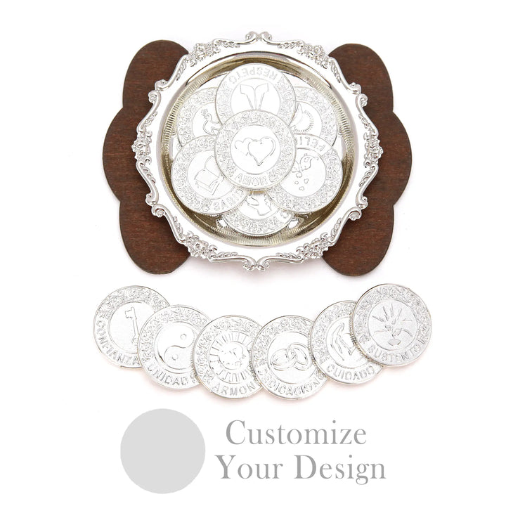Personalizada Juego de Arras de Boda en Español – 13 Monedas con Bandeja Grabada - TINGKU