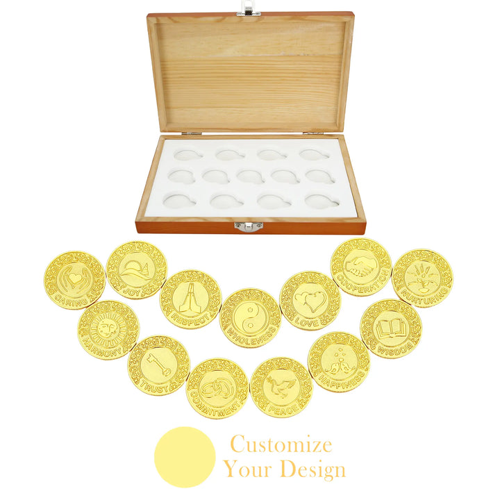 Personalized 13‑Piece Wedding Unity Coin Set with Red Wooden Box – English Arras Ceremony Keepsake - TINGKU