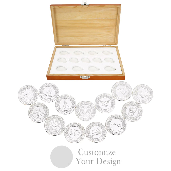 Personalized 13‑Piece Wedding Unity Coin Set with Red Wooden Box – English Arras Ceremony Keepsake - TINGKU