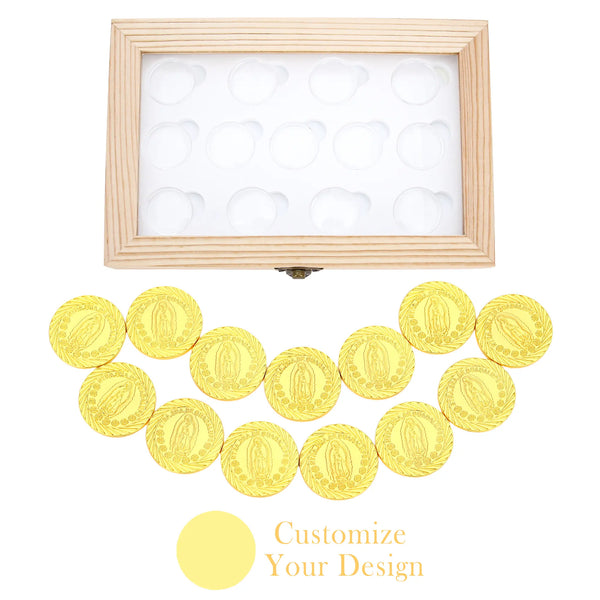 personalized Virgen de Guadalupe Arras de Boda – Set de 13 Monedas con Caja de Madera Acrílica Transparente | Recuerdo Religioso para Bodas Católicas (Copy) - TINGKU