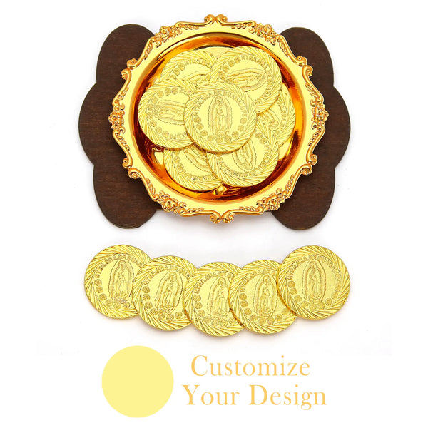 Personalized Virgen de Guadalupe Catholic Wedding Unity Coins Set – 13 Arras Coins with Ceremony Tray - TINGKU