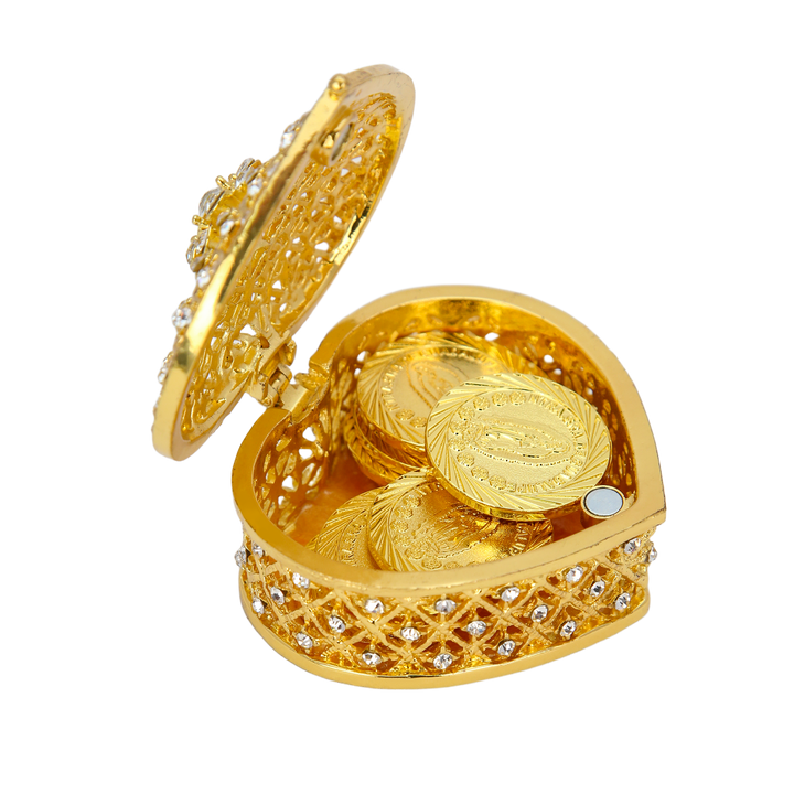 Personalized Virgen de Guadalupe Wedding Arras Set – 13 Unity Coins with Full Diamond Heart Gift Box - TINGKU