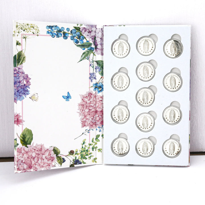 Personalized Virgen de Guadalupe Wedding Arras Unity Coin Set – 13 Custom Engraved Coins with Keepsake Book Box - TINGKU
