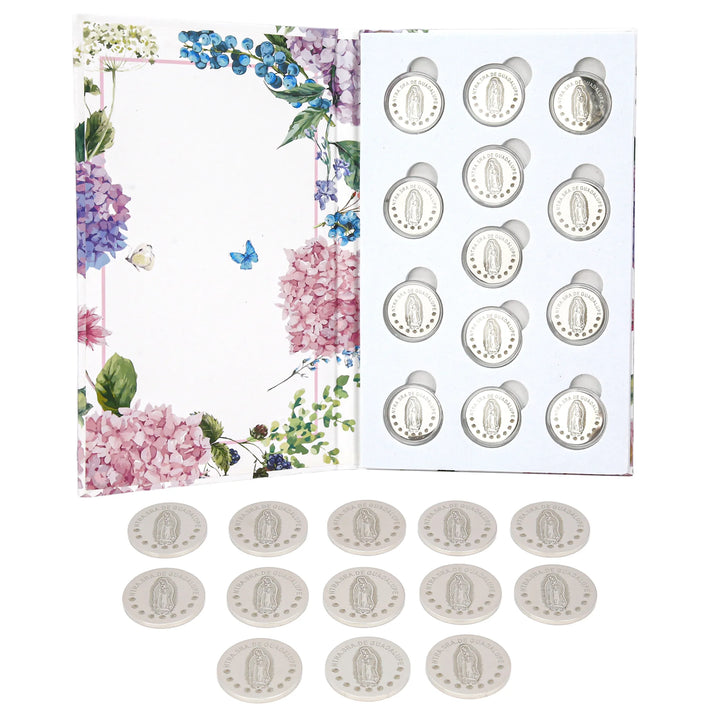 Personalized Virgen de Guadalupe Wedding Arras Unity Coin Set – 13 Custom Engraved Coins with Keepsake Book Box - TINGKU
