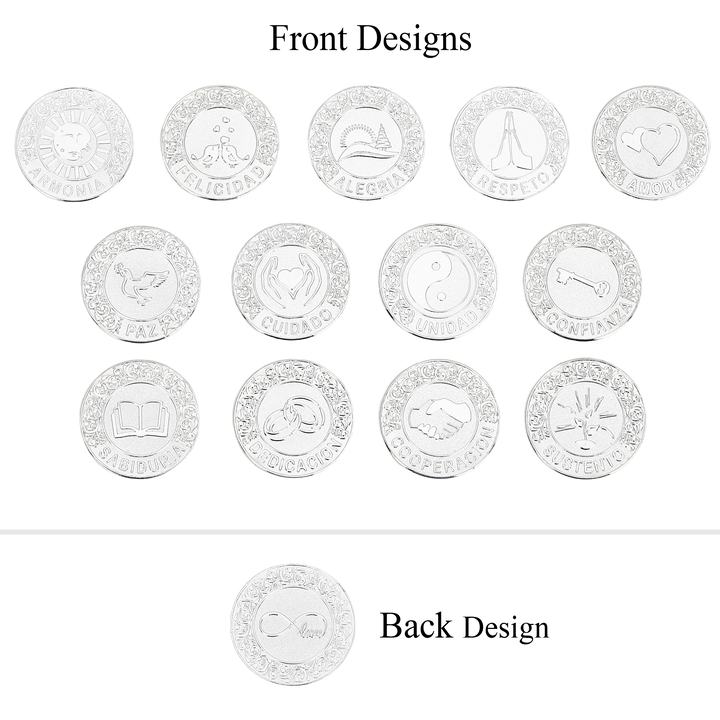 Set Conmemorativo Arras de Boda – 13 Monedas de Unión en Caja Corazón Diamantada Deluxe - TINGKU