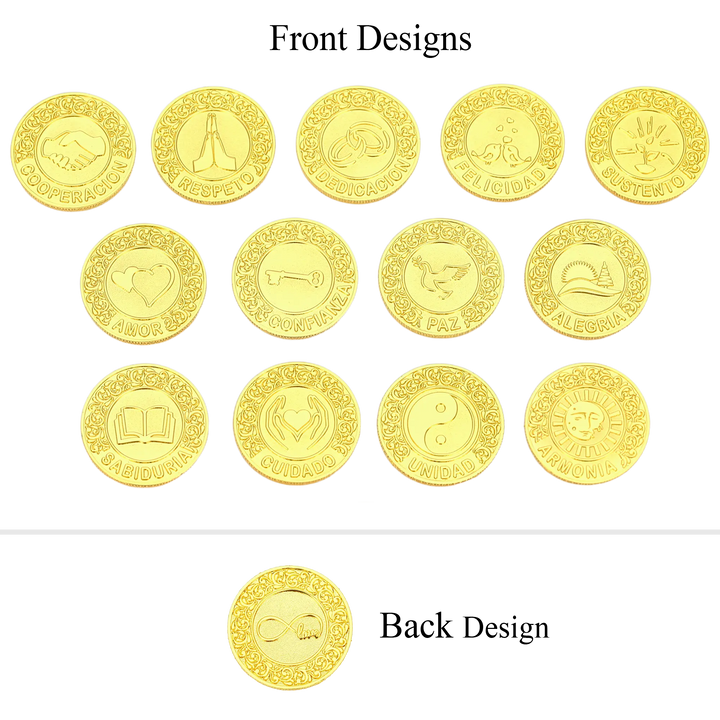 Spanish Wedding Arras Unity Coin Set – 13 Commemorative Coins with Five - Flower Full Diamond Heart Box - TINGKU