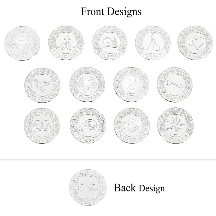 Spanish Wedding Arras Unity Coin Set – 13 Commemorative Coins with Five - Flower Full Diamond Heart Box - TINGKU