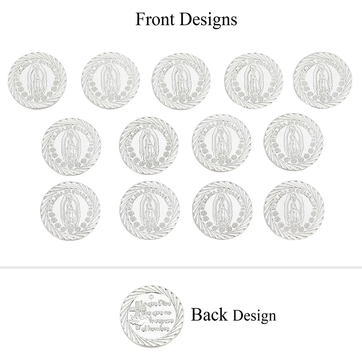 Virgen de Guadalupe Wedding Arras Unity Coin Set – 13 Commemorative Coins with Five - Flower Full Diamond Heart Box - TINGKU