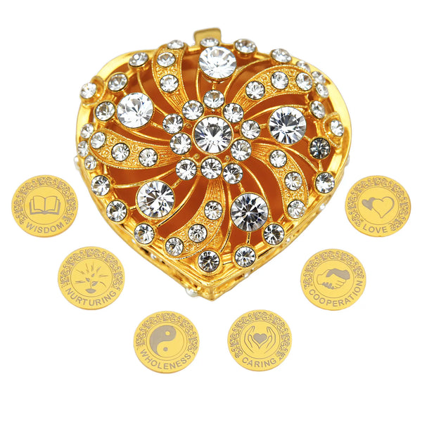 Personalized Twisted Full Diamond Heart Box Arras Wedding Unity Coins Set