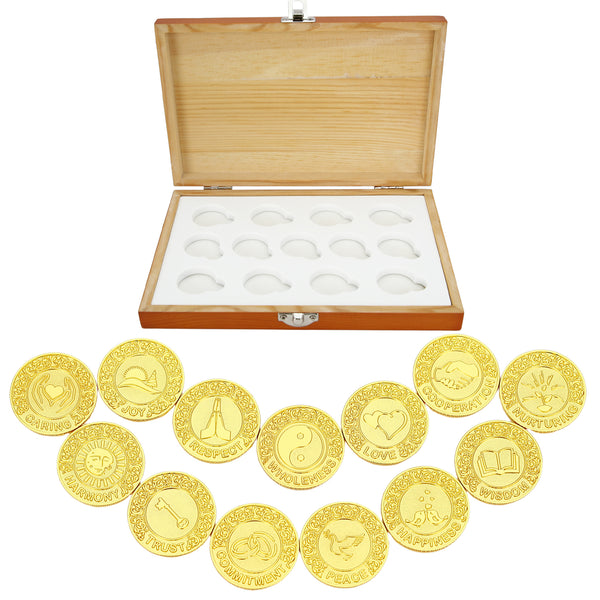 13‑Piece Wedding Unity Coin Set with Red Wooden Box – English Ceremony Arras Keepsake