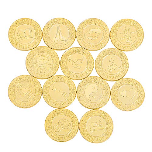 TINGKUEnglish Wedding Arras Coins Set,Gold Wedding Unity Coins Set. These exquisite commemorative coins, A wonderful accessory to every wedding Ceremony. 13 different blessing words words:LOVE,PEACE,TRUST,CARING,HARMONY,RESPECT, WHOLENESS,COOPERATION,COMM